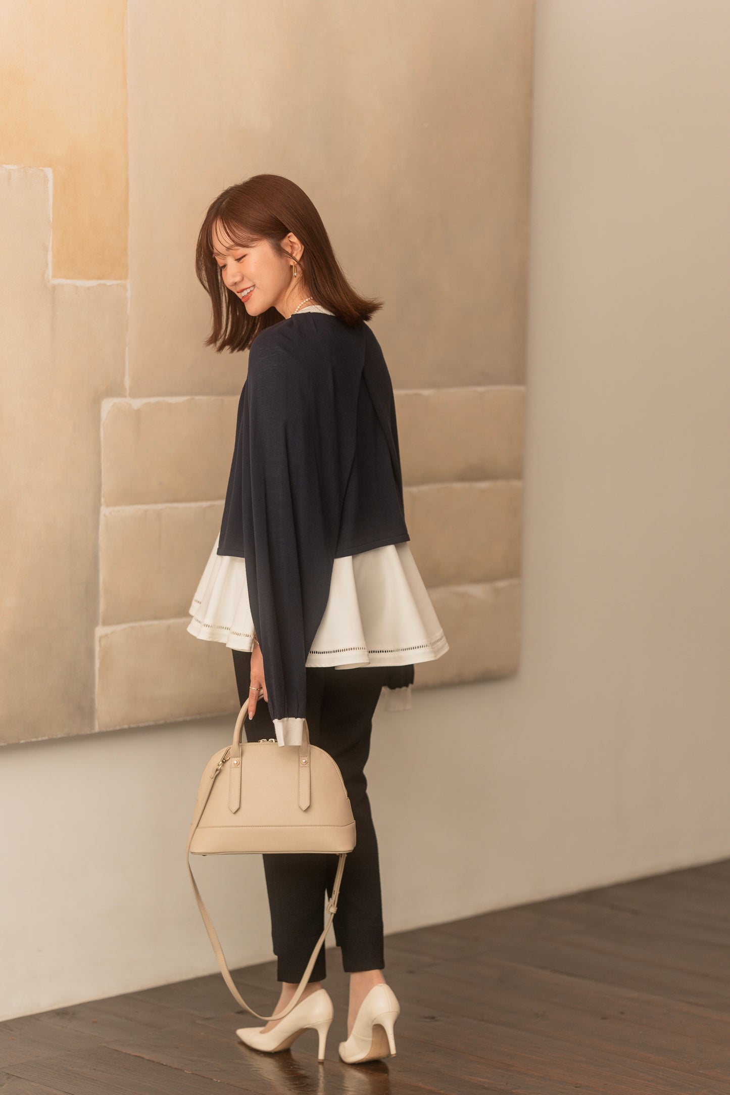 ストレッチツイードテーパードパンツ【リサイクルポリエステル】【5/16発売】<予約商品>