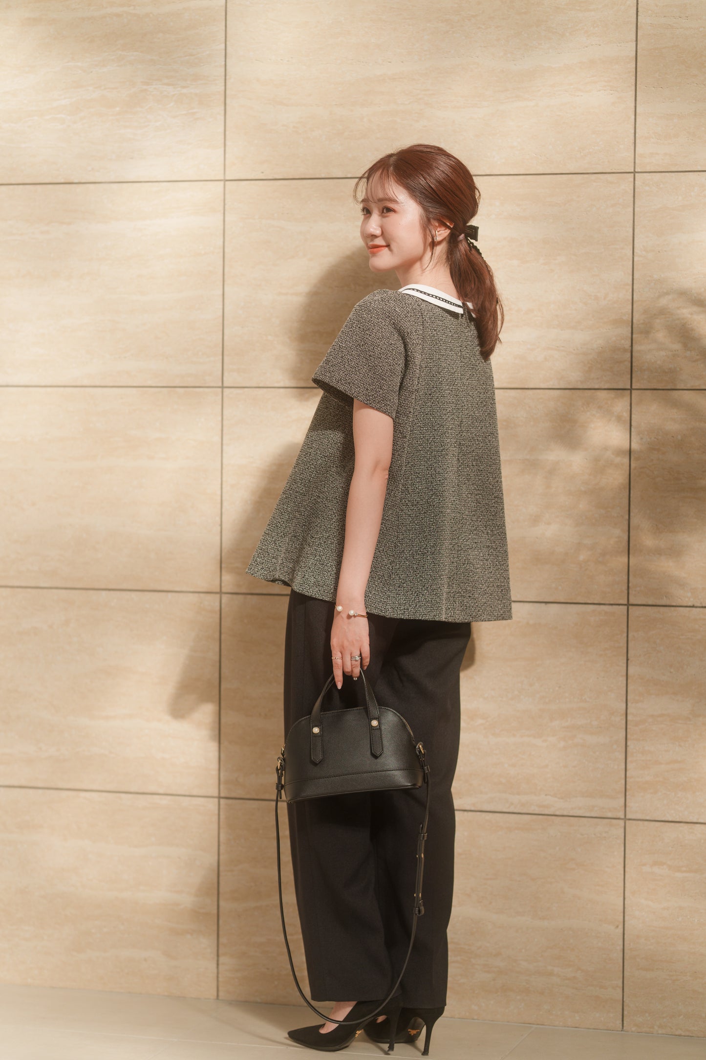 3WAYツイード半袖ブラウス【リサイクルポリエステル】