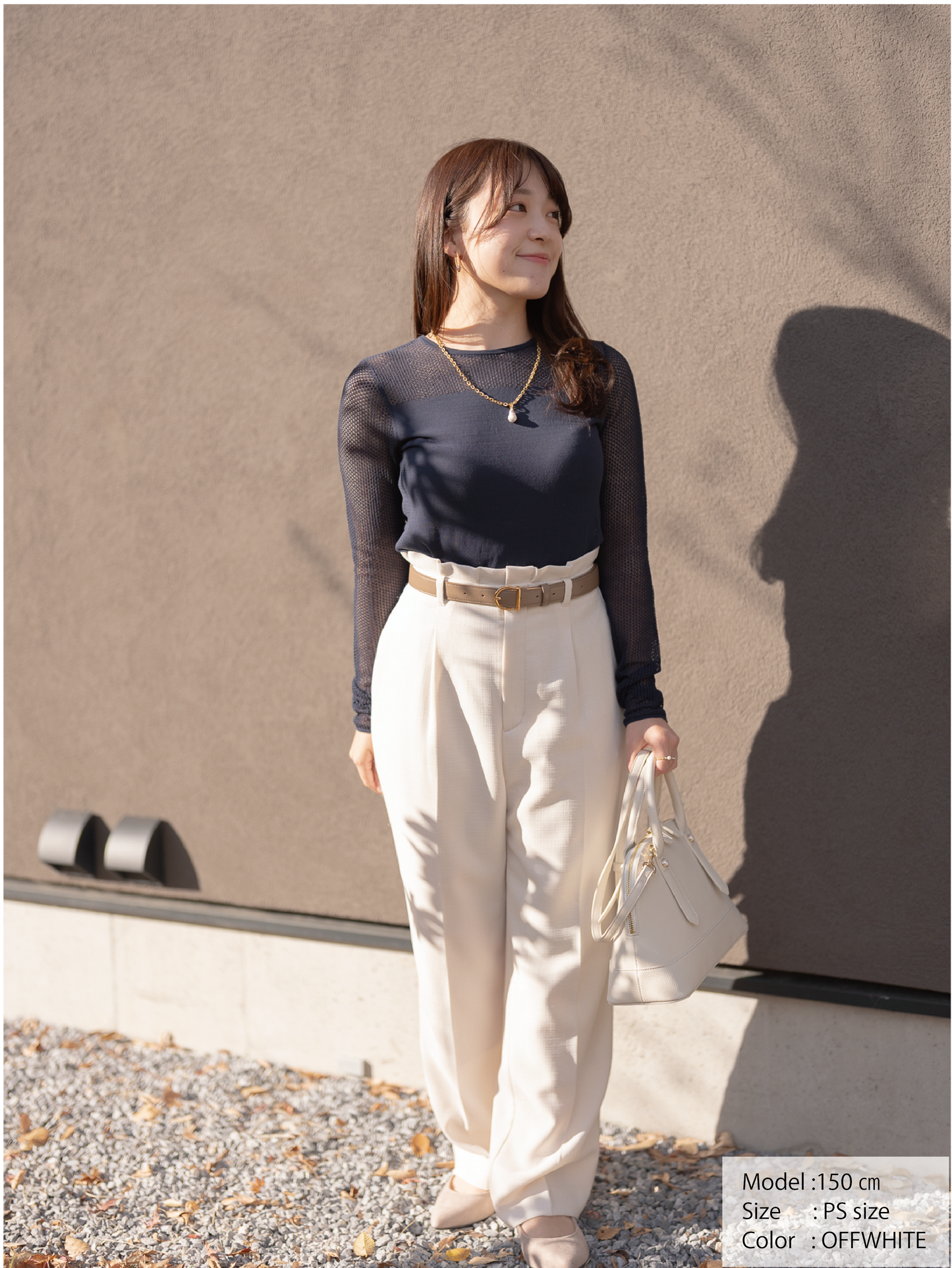 ストレッチリネンライクセミワイドパンツ【リサイクルポリエステル】