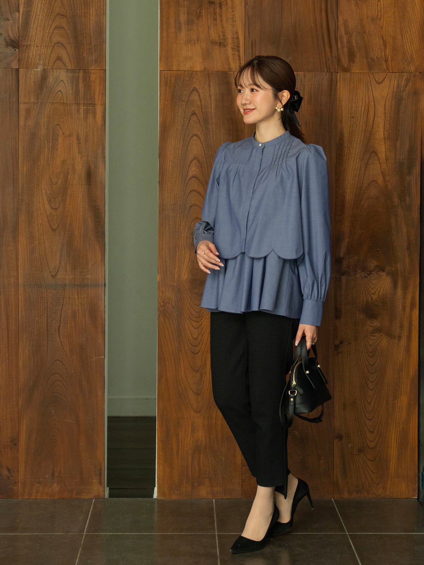 ストレッチツイードテーパードパンツ【リサイクルポリエステル】