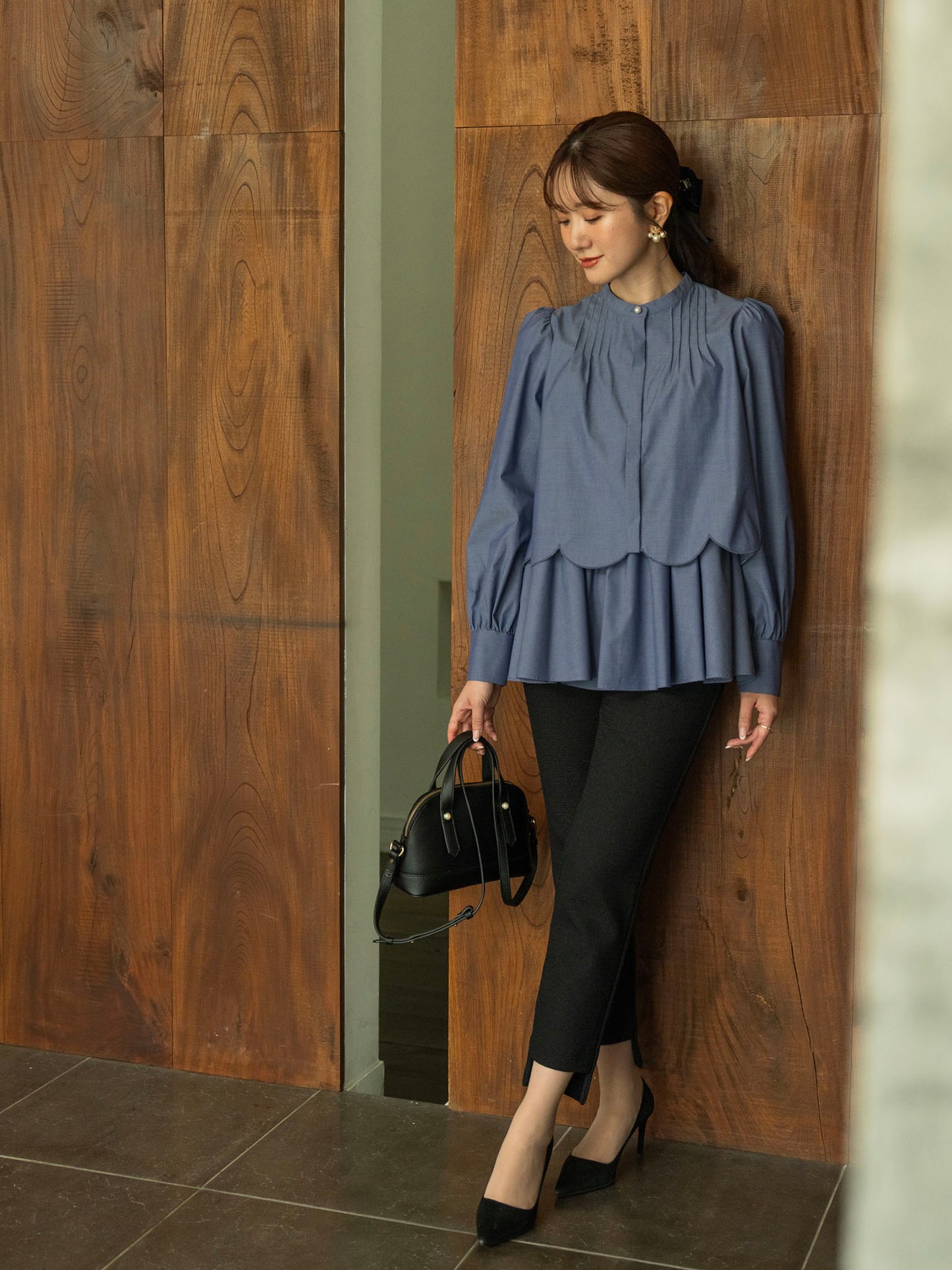 ストレッチツイードテーパードパンツ【リサイクルポリエステル】