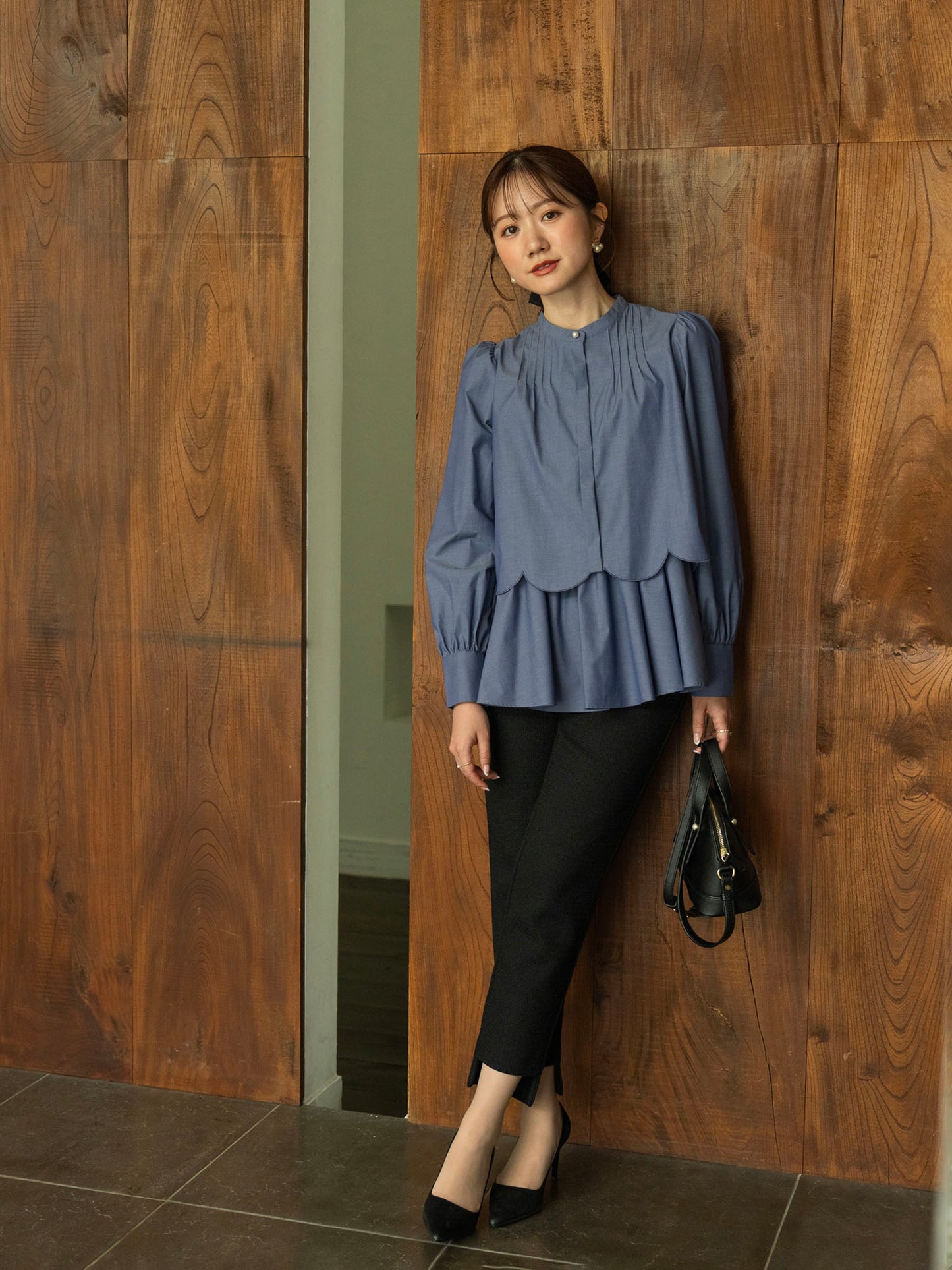 ストレッチツイードテーパードパンツ【リサイクルポリエステル】