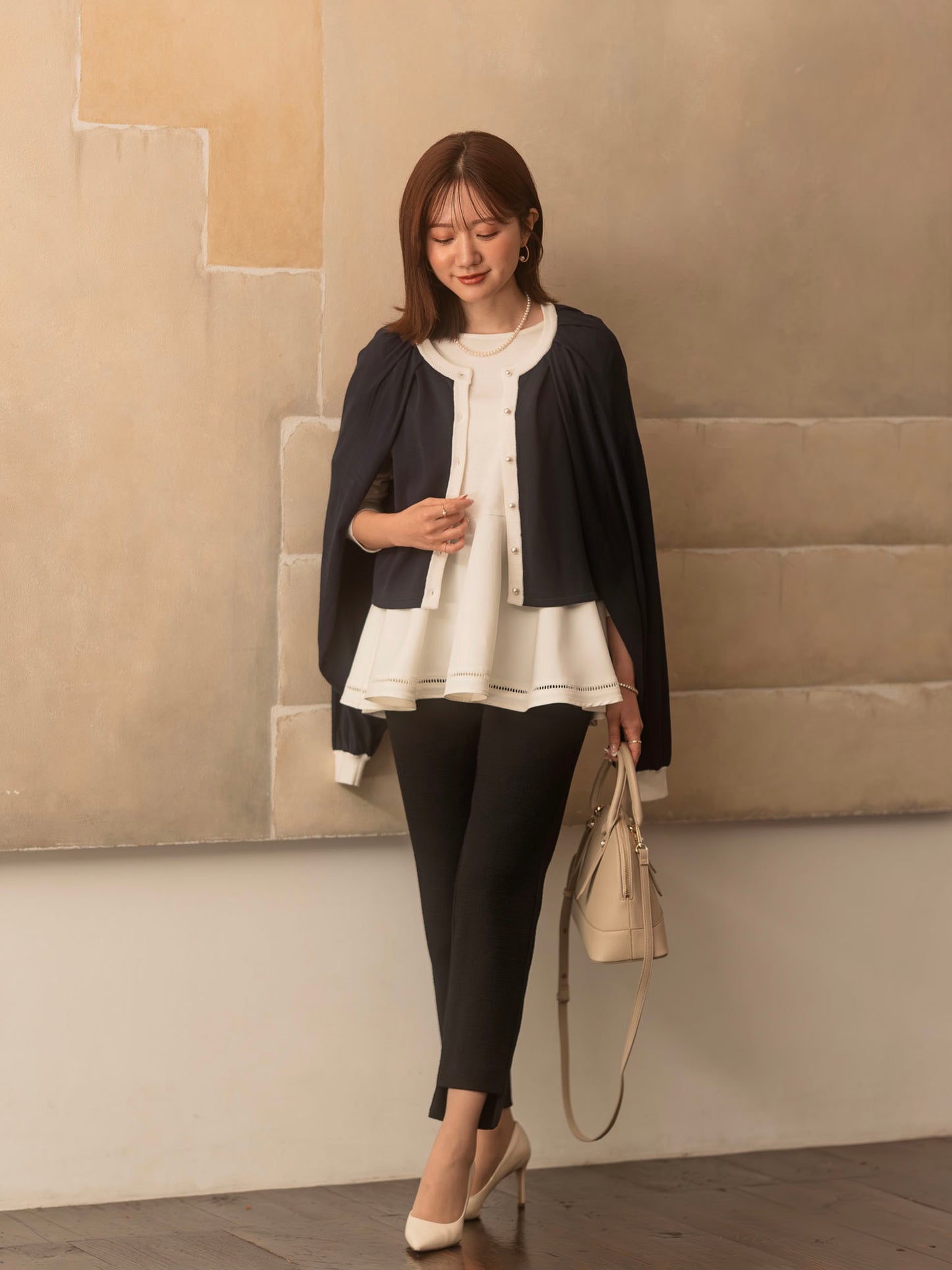 ストレッチツイードテーパードパンツ【リサイクルポリエステル】