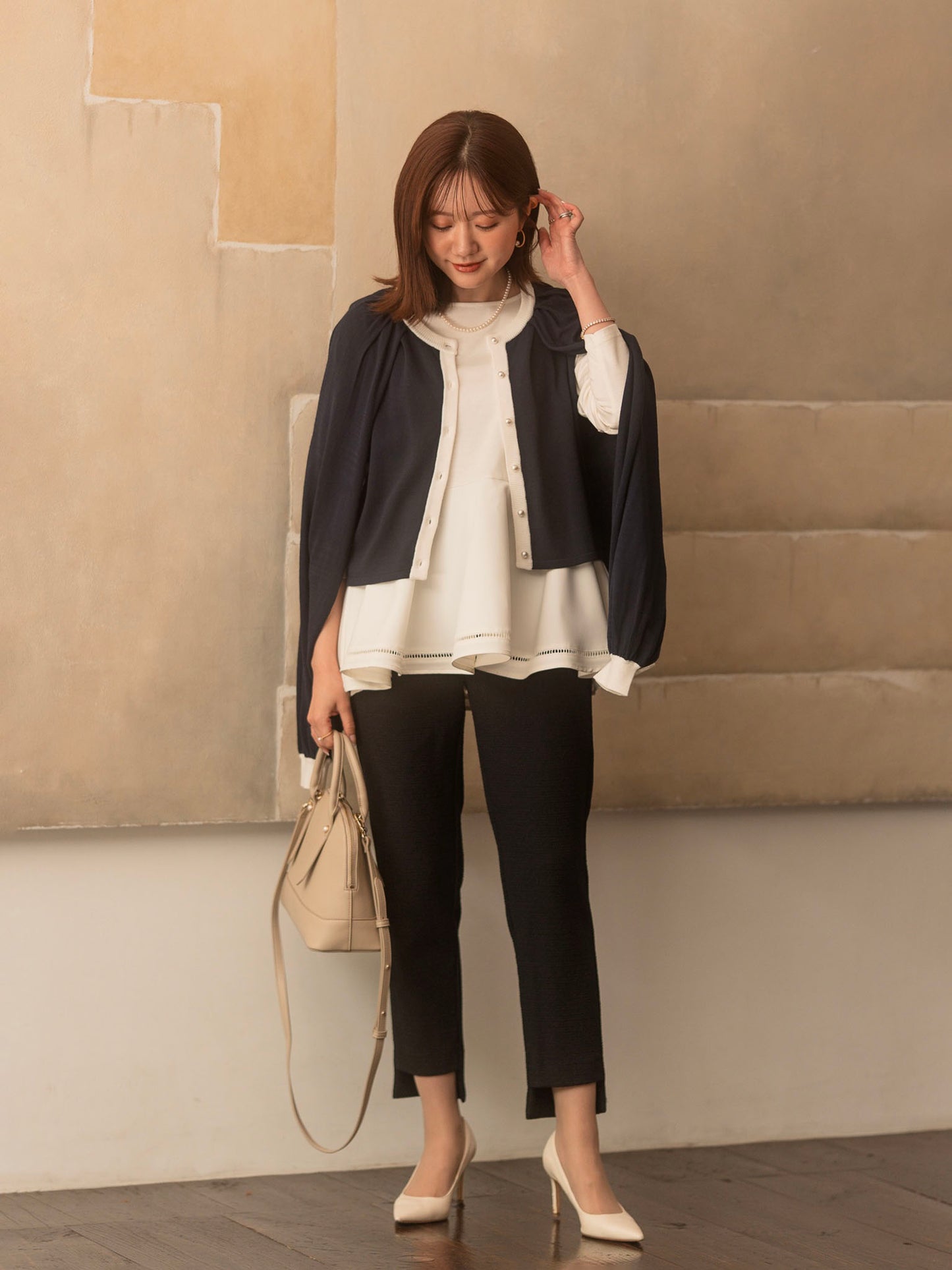 ストレッチツイードテーパードパンツ【リサイクルポリエステル】