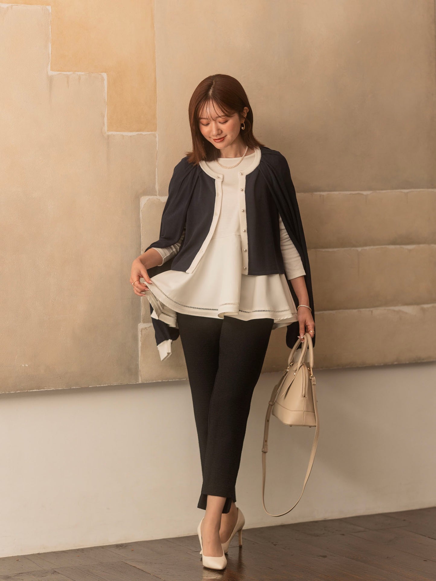 ストレッチツイードテーパードパンツ【リサイクルポリエステル】