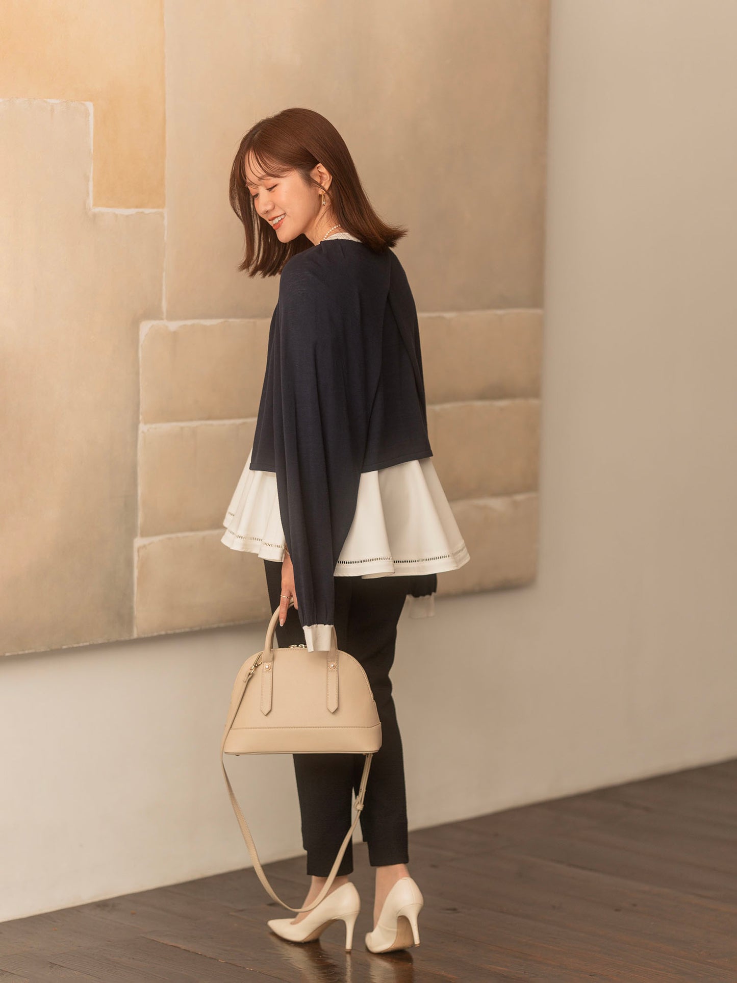 ストレッチツイードテーパードパンツ【リサイクルポリエステル】