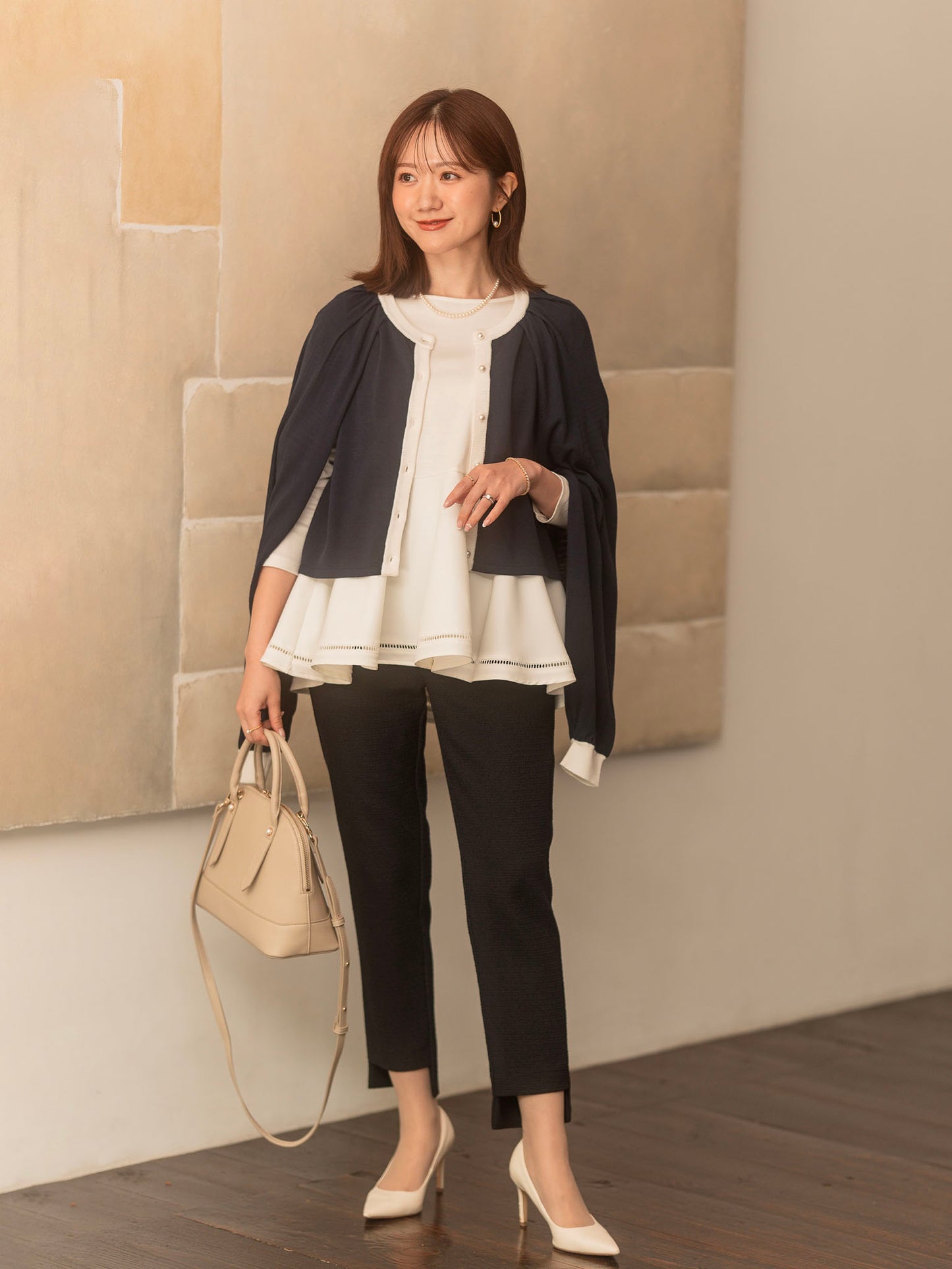 ストレッチツイードテーパードパンツ【リサイクルポリエステル】