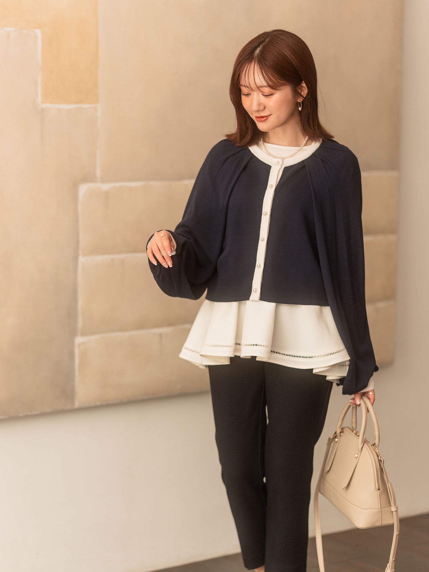 2WAYバイカラーニットカーディガン【レーヨン×リサイクルポリエステル】