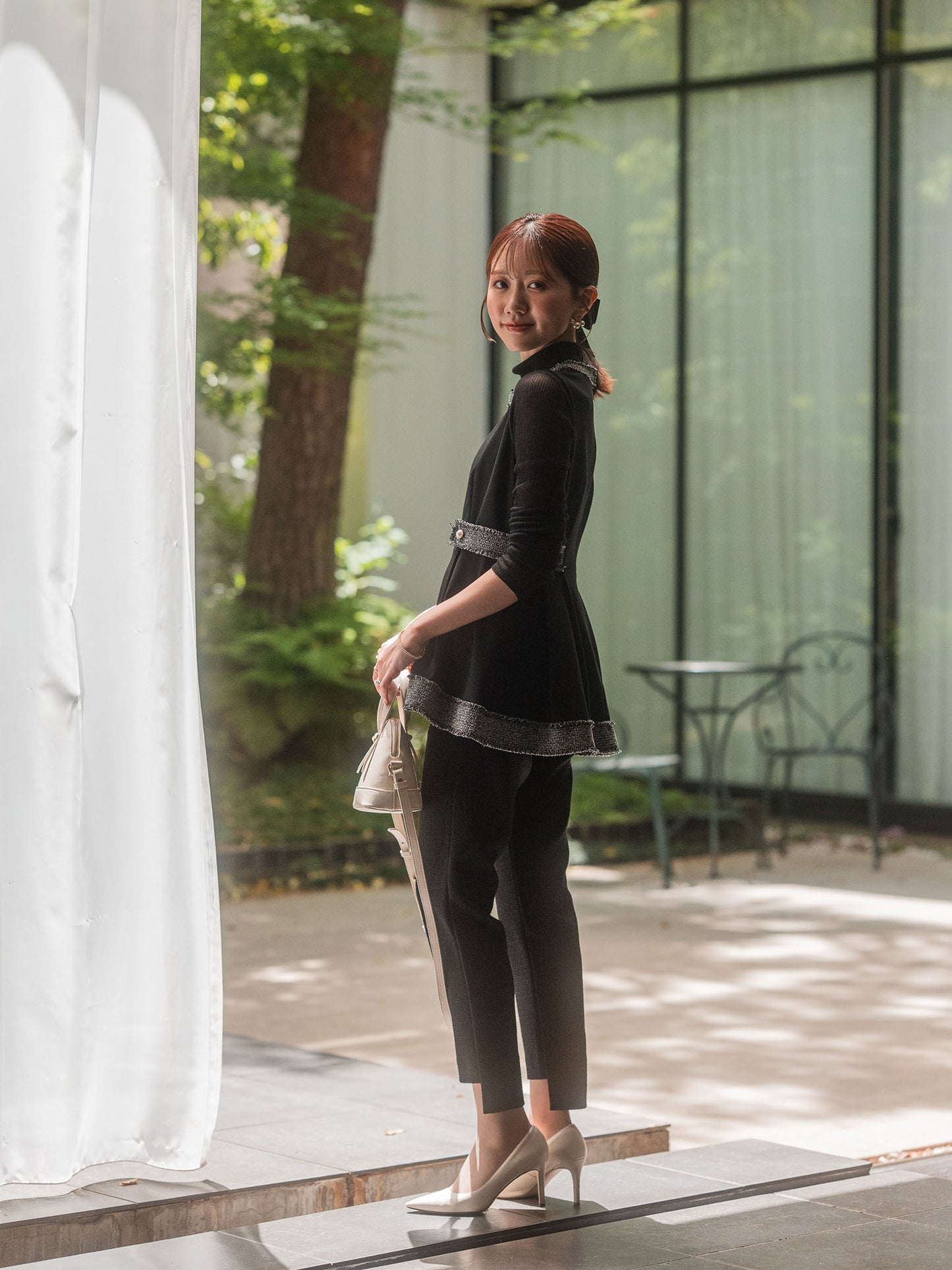 ストレッチツイードテーパードパンツ【リサイクルポリエステル】