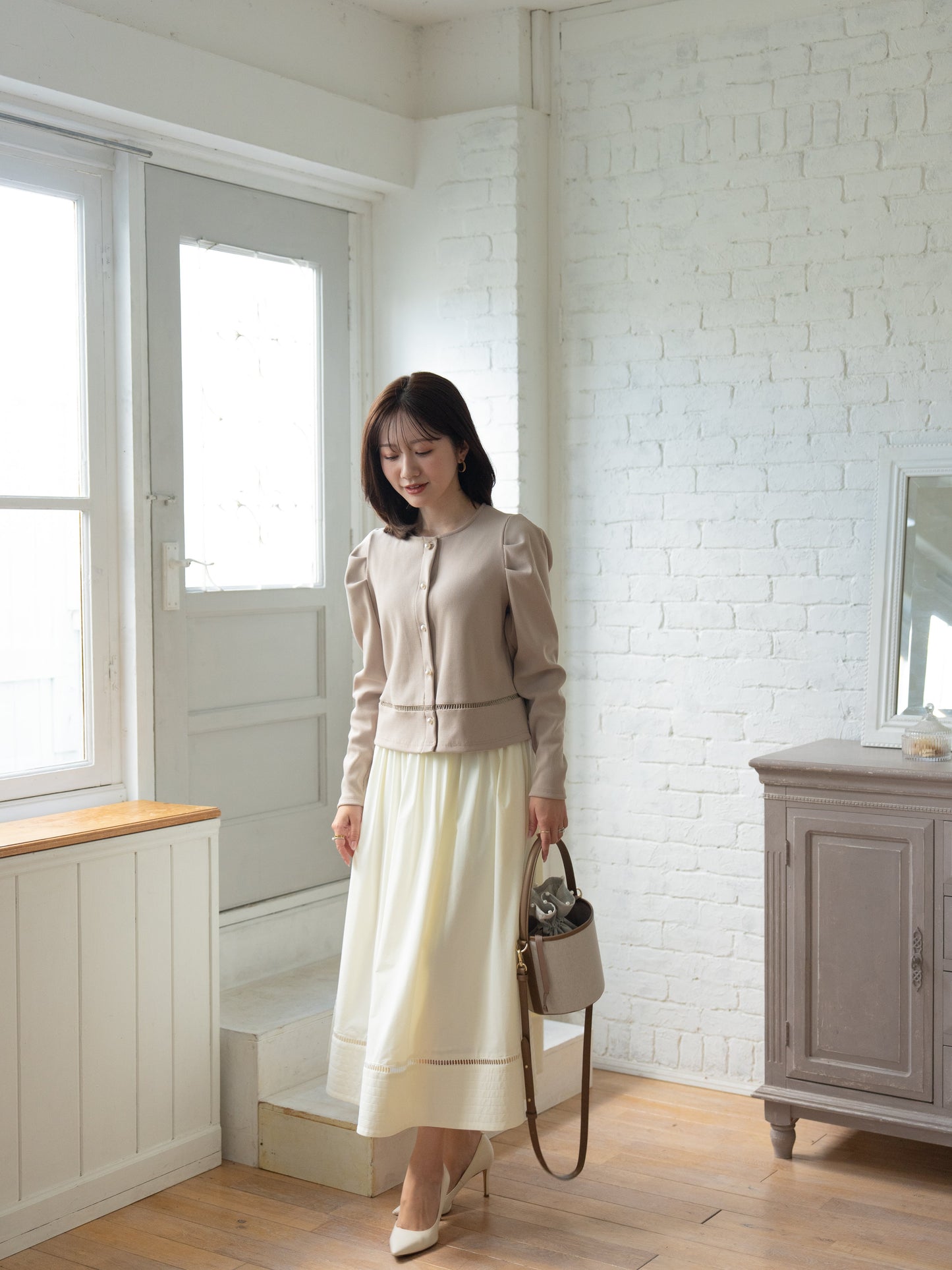 パールボタンリブカーディガン 【リサイクルポリエステル】