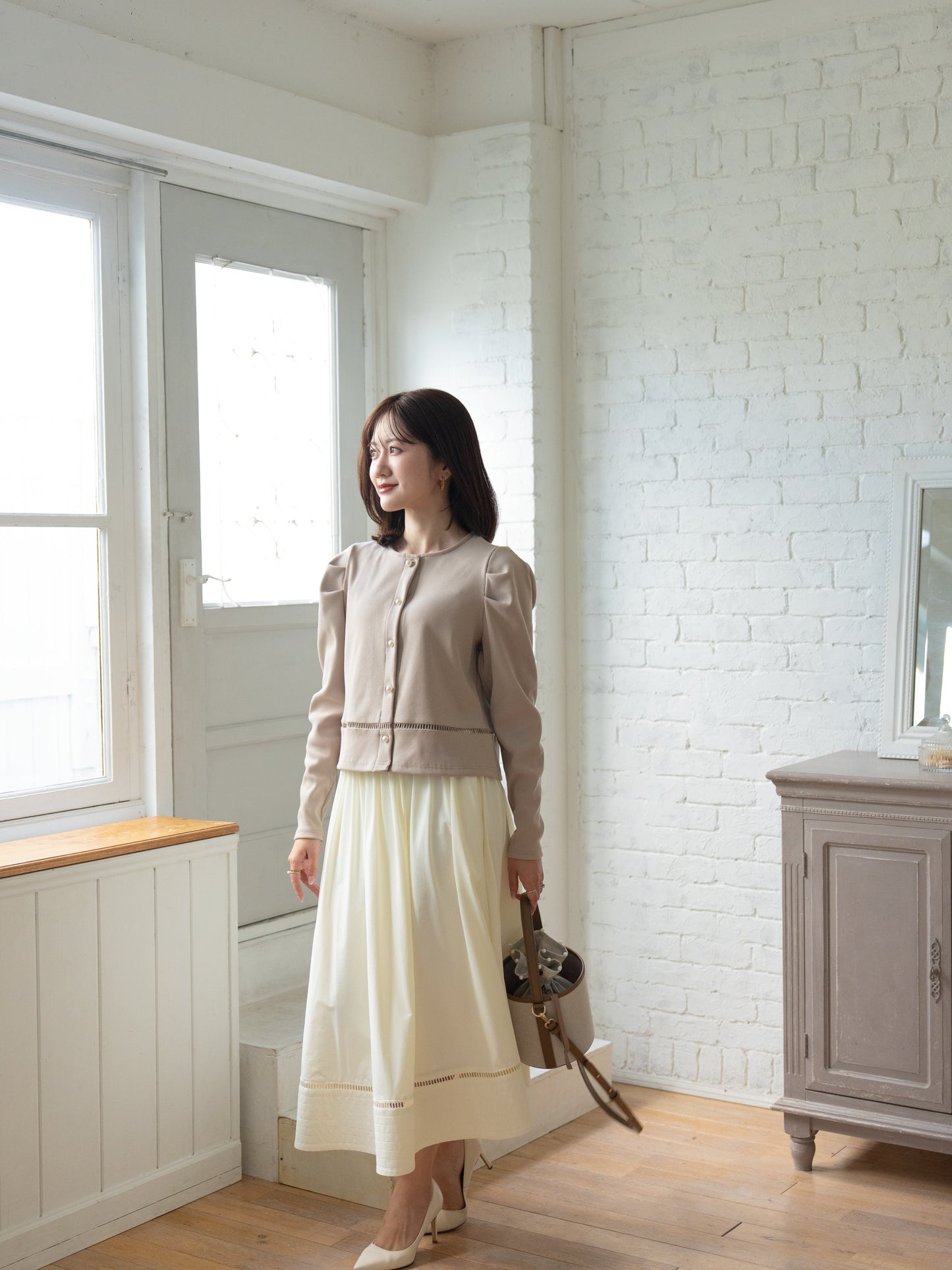 パールボタンリブカーディガン 【リサイクルポリエステル】