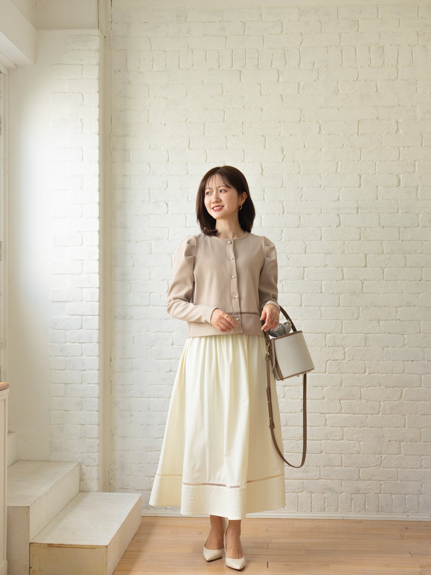 パールボタンリブカーディガン 【リサイクルポリエステル】