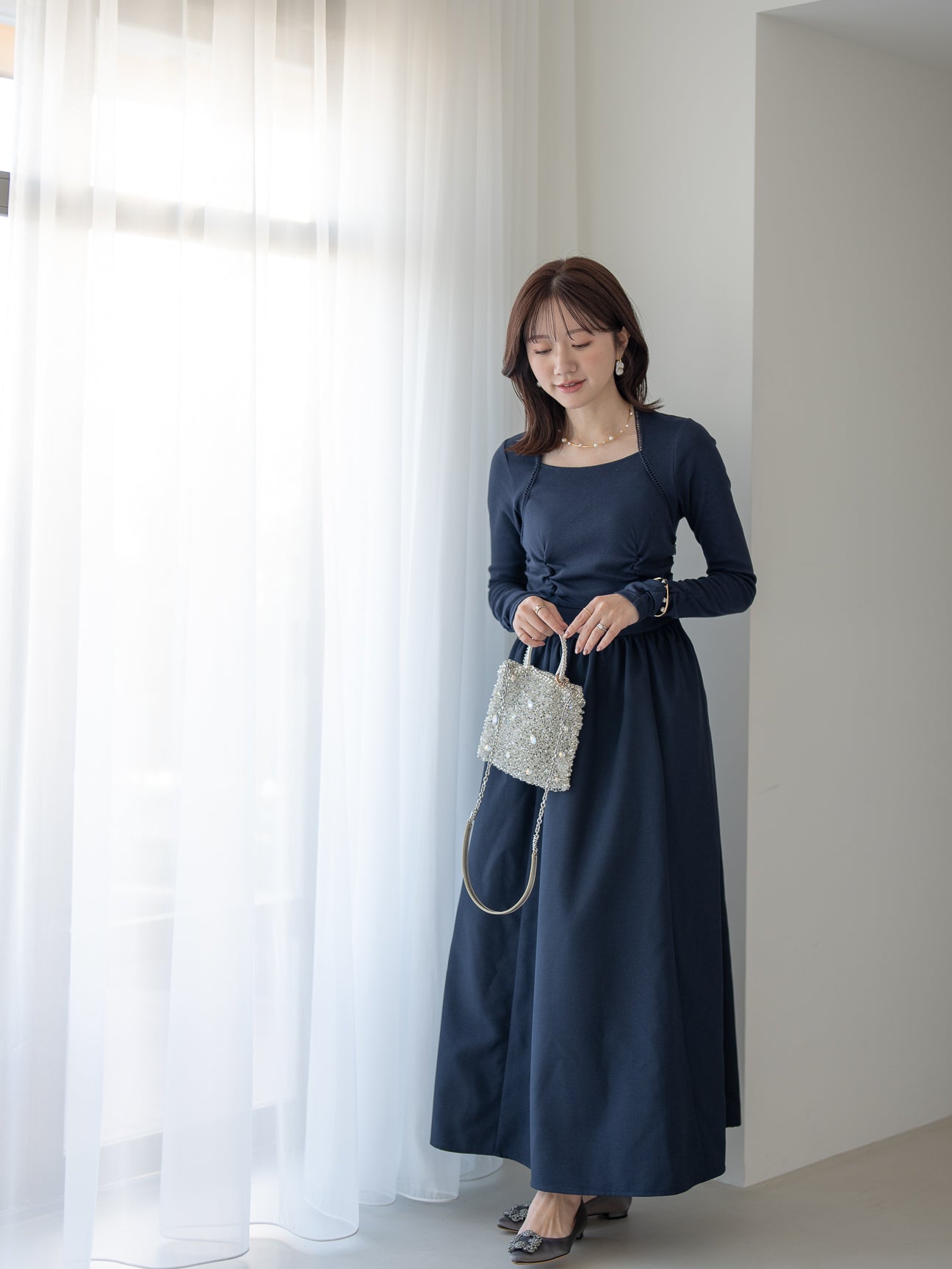 トラペーズネックフライスドッキングワンピース【オーガニックコットン】