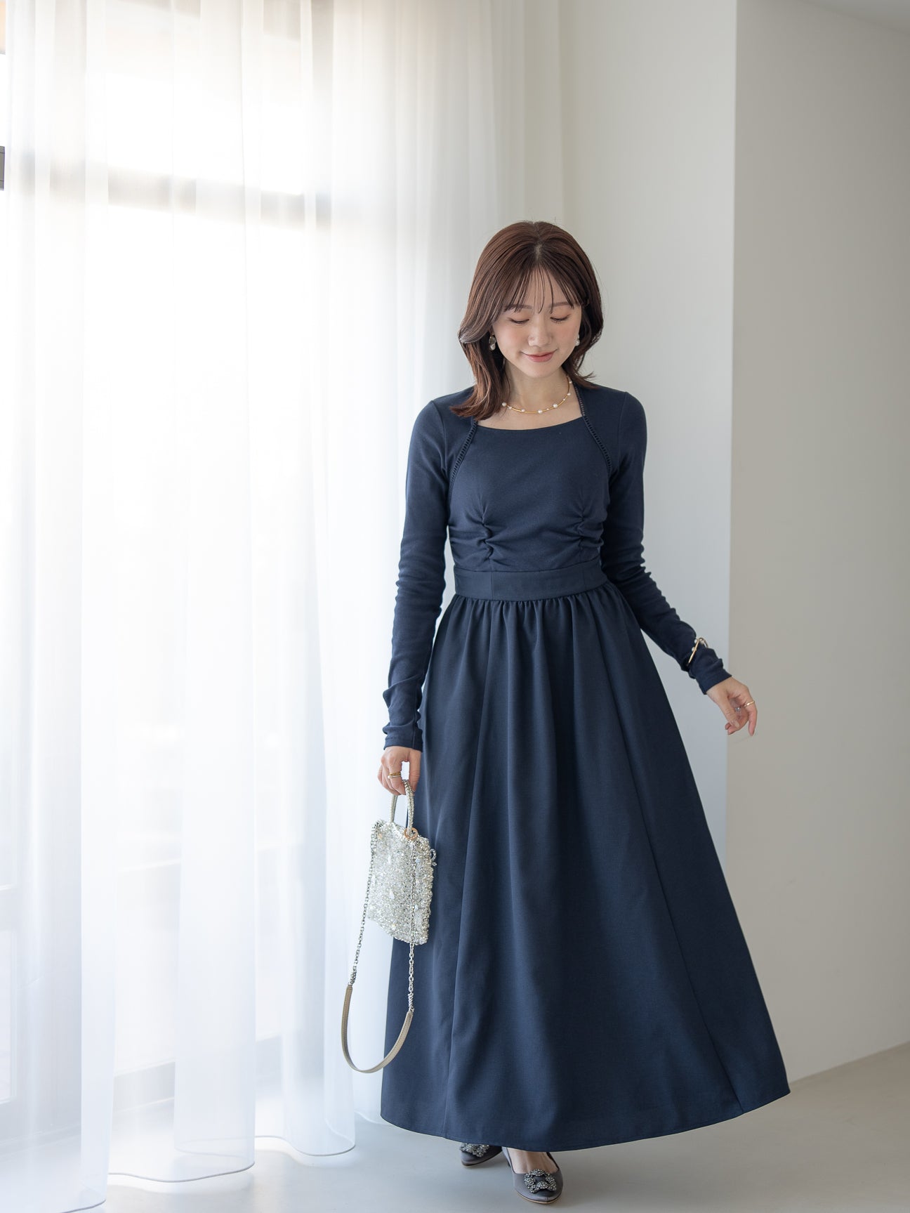 トラペーズネックフライスドッキングワンピース【オーガニックコットン