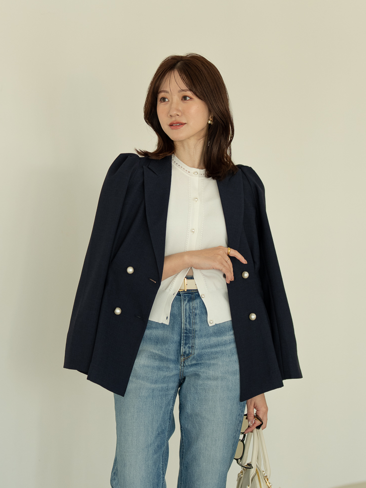 リネンライクテーラードジャケット【リサイクルポリエステル】