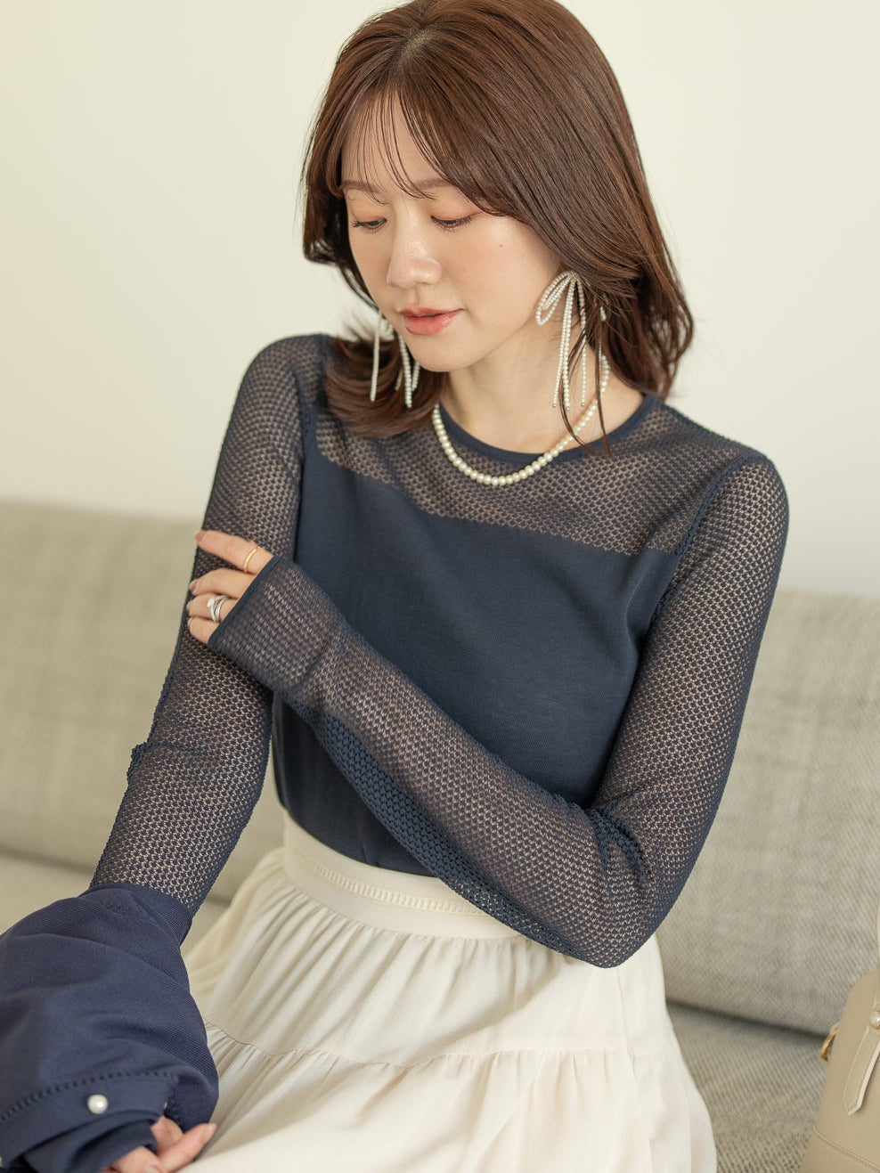 レースコットンニットプルオーバー【BCIコットン】