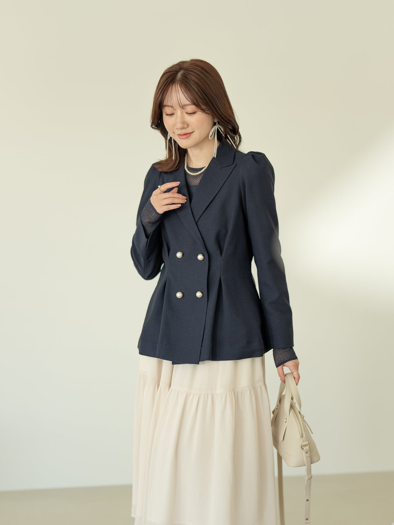 リネンライクテーラードジャケット【リサイクルポリエステル】