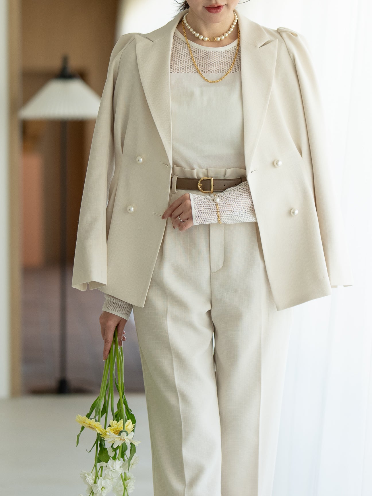 リネンライクテーラードジャケット【リサイクルポリエステル】