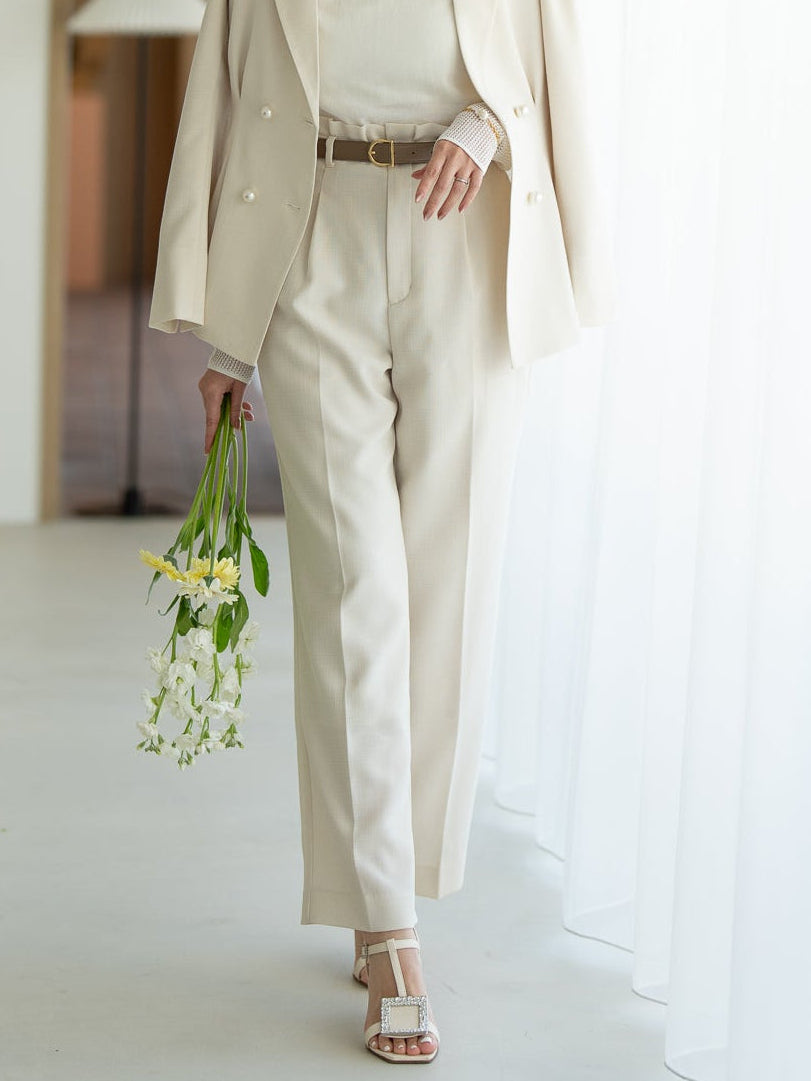 ストレッチリネンライクセミワイドパンツ【リサイクルポリエステル】