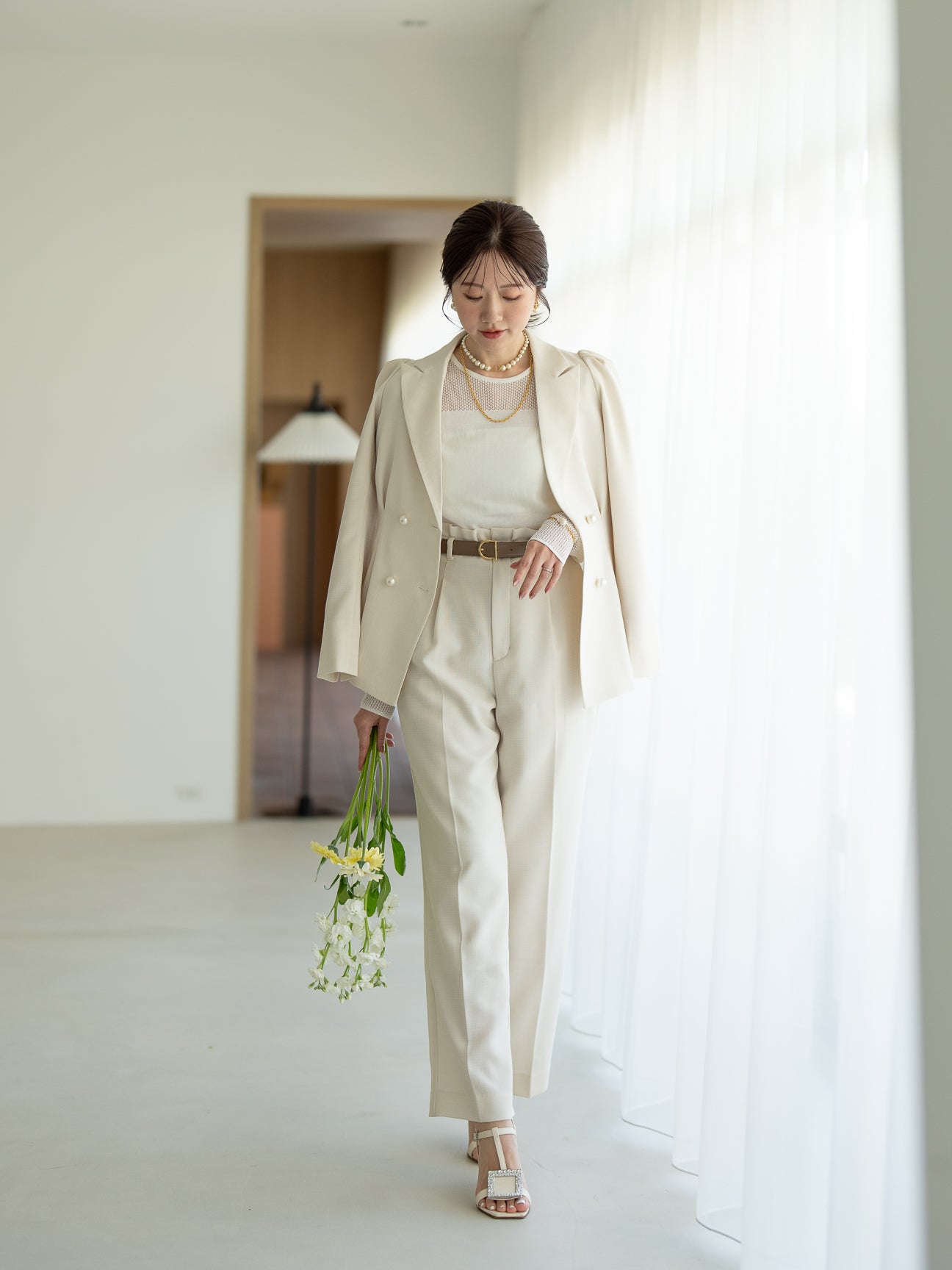 リネンライクテーラードジャケット【リサイクルポリエステル】