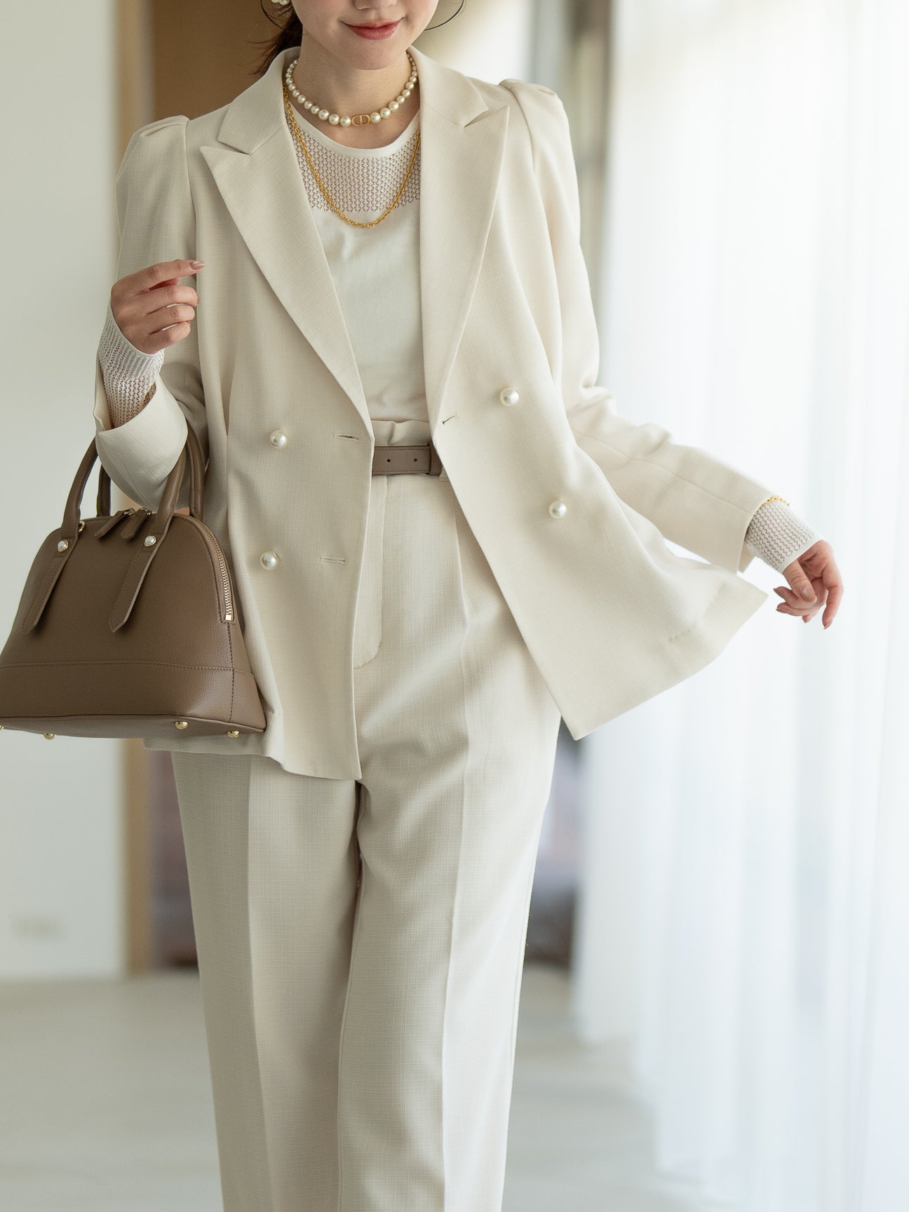 リネンライクテーラードジャケット【リサイクルポリエステル】