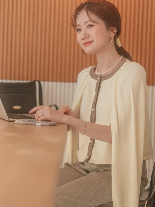 2WAYバイカラーニットカーディガン【レーヨン×リサイクルポリエステル】