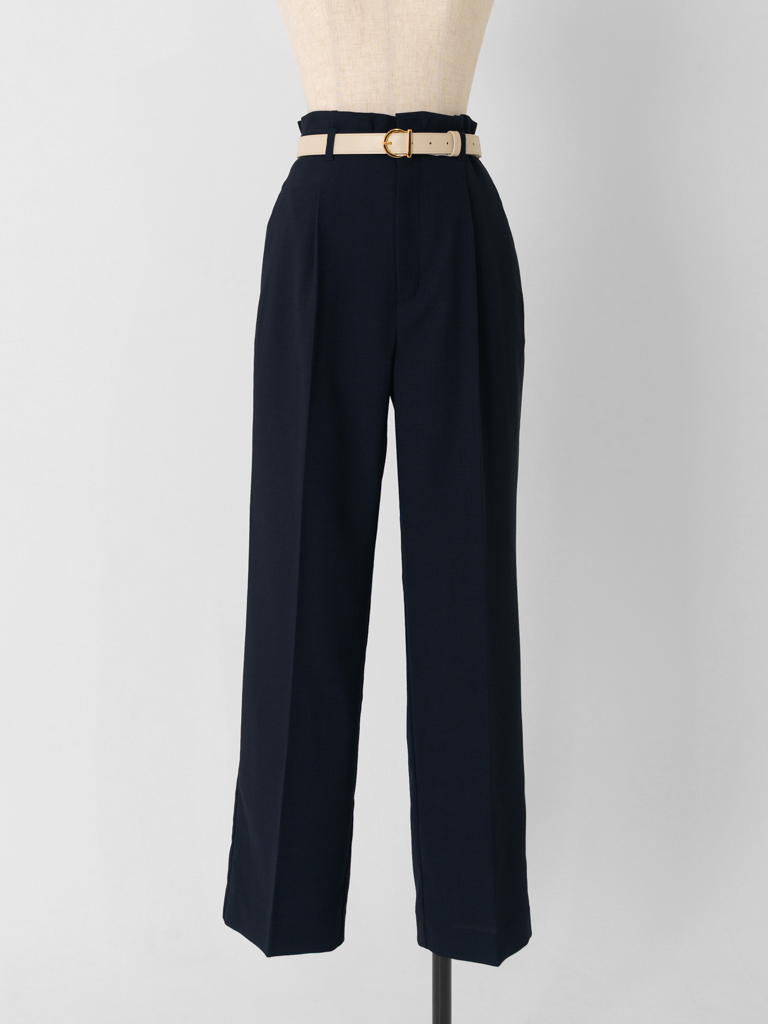 ストレッチリネンライクセミワイドパンツ【リサイクルポリエステル】