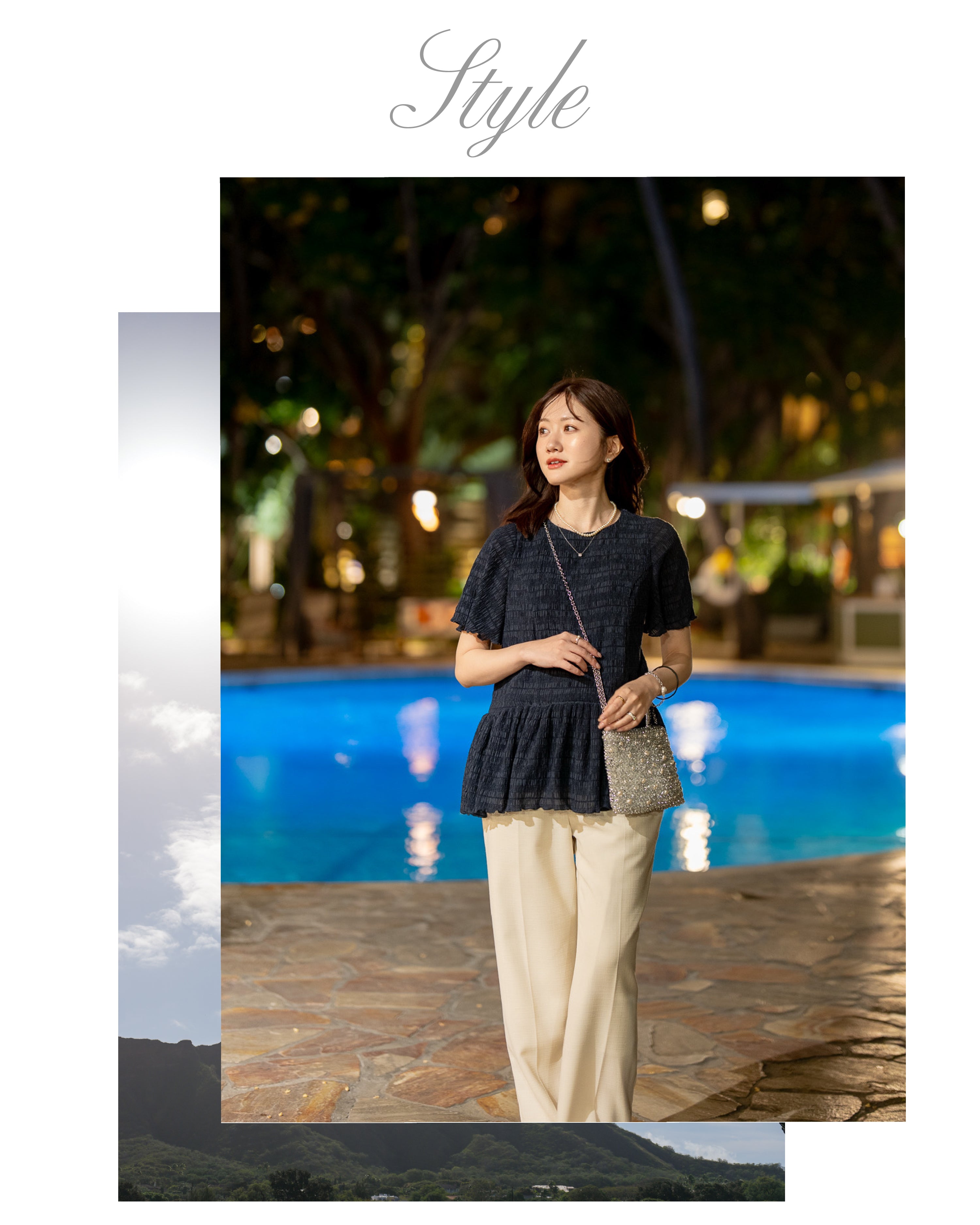 メゾンエシェル　エアリーシャーリングペプラムトップス ネイビー Airy Shirring Peplum Top – Maison Echelle
