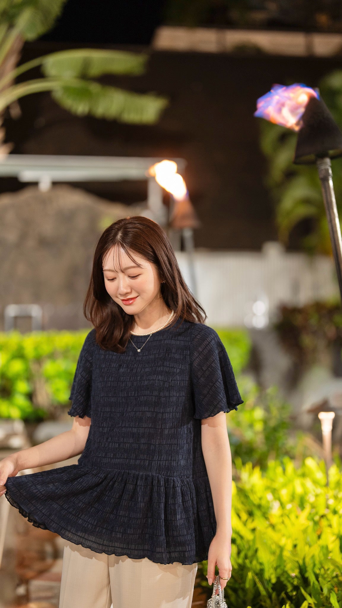 エアリーシャーリングペプラムトップス【リサイクルポリエステル】