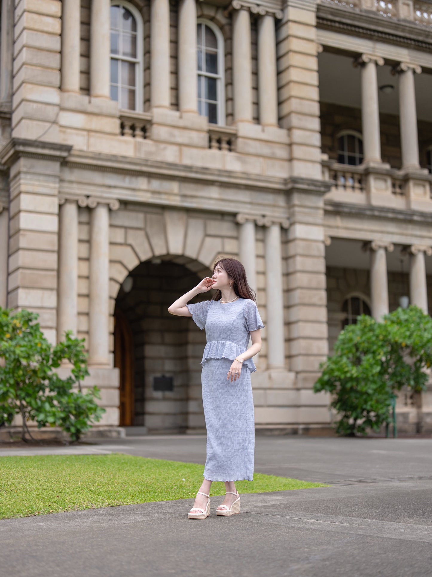 【追加ご予約｜7月末頃お届け予定】エアリーシャーリングワンピース｜SMOKYBLUE