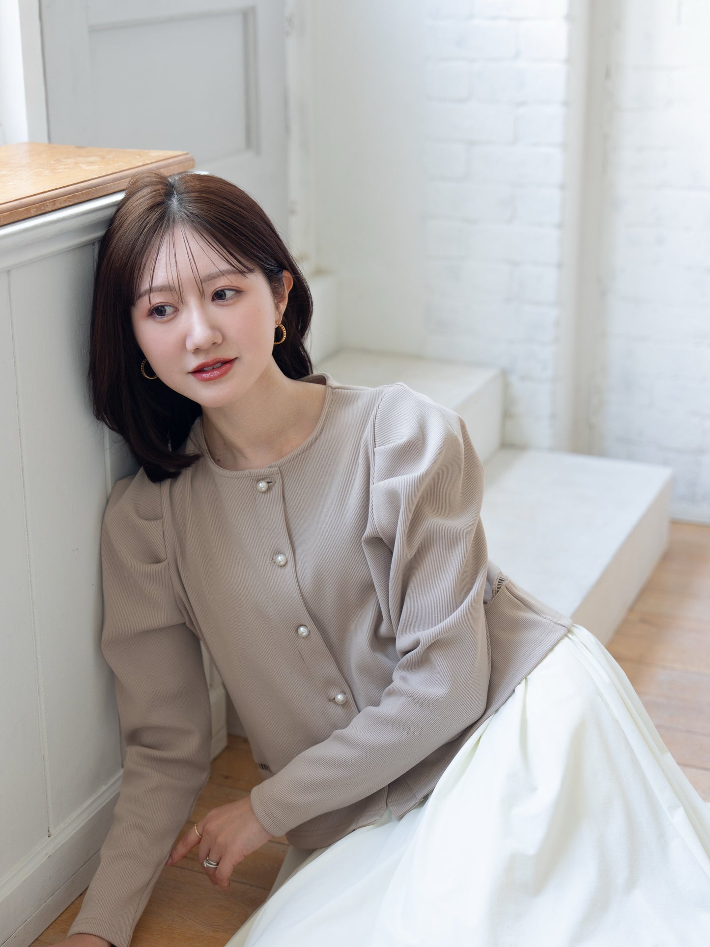 パールボタンリブカーディガン 【リサイクルポリエステル】