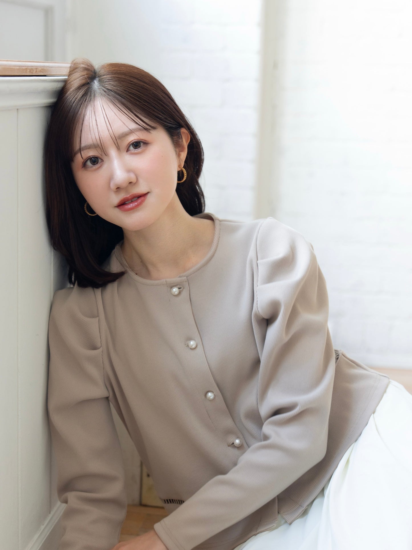 パールボタンリブカーディガン 【リサイクルポリエステル】