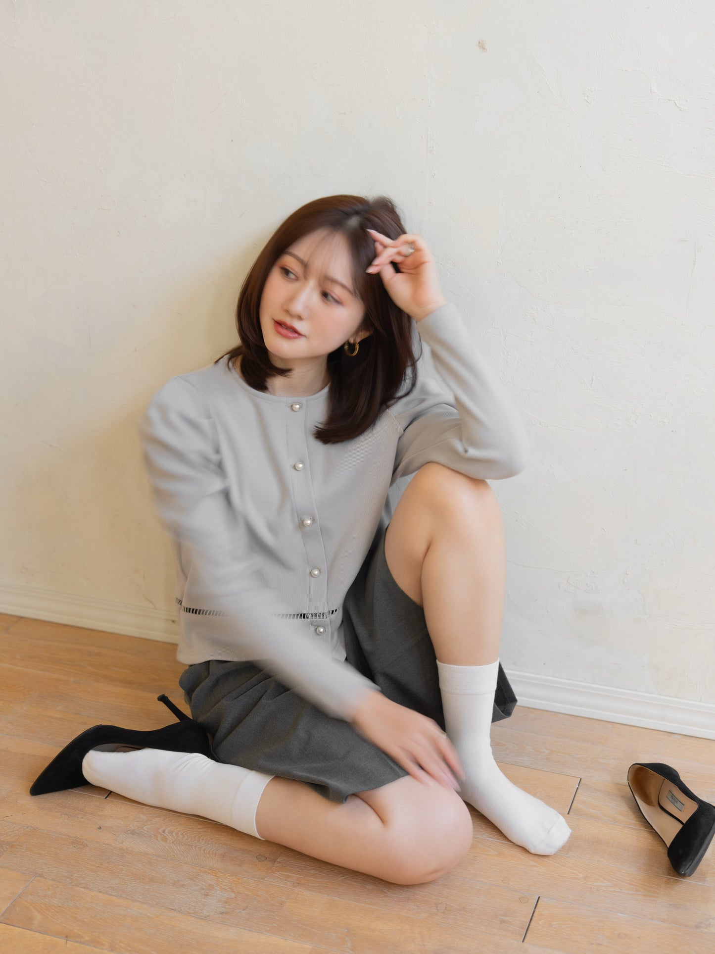 パールボタンリブカーディガン 【リサイクルポリエステル】