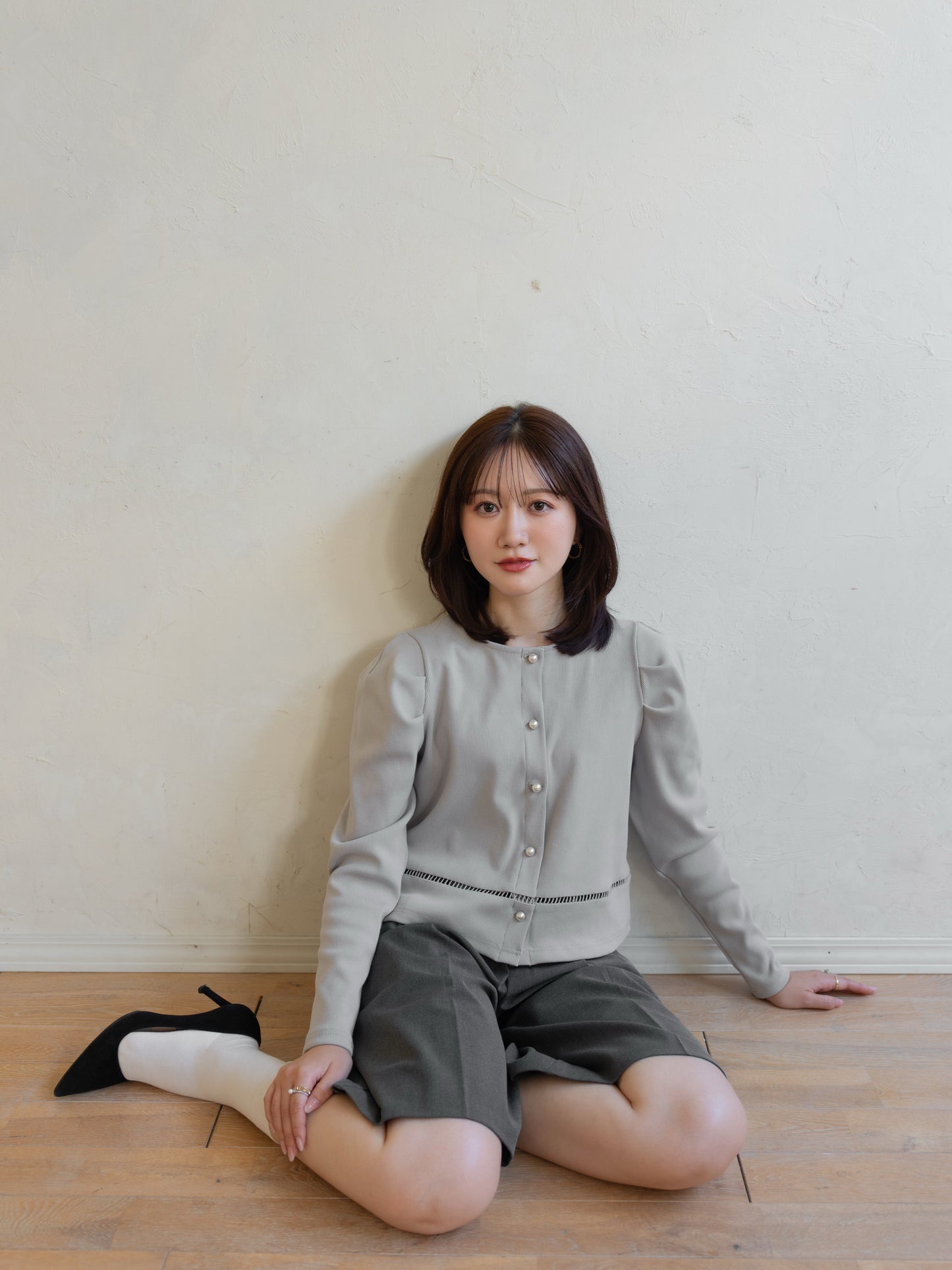 パールボタンリブカーディガン 【リサイクルポリエステル】