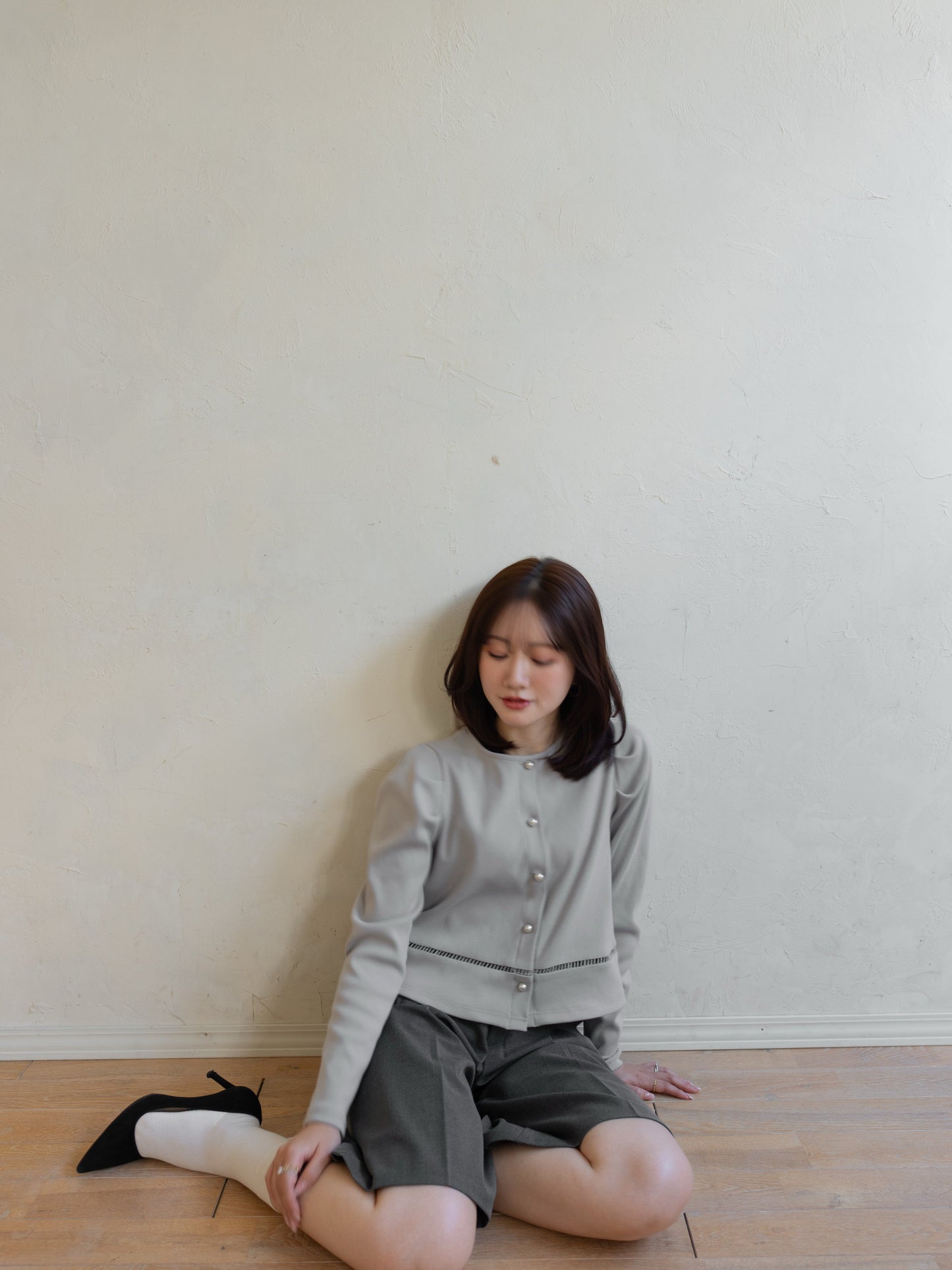 パールボタンリブカーディガン 【リサイクルポリエステル】