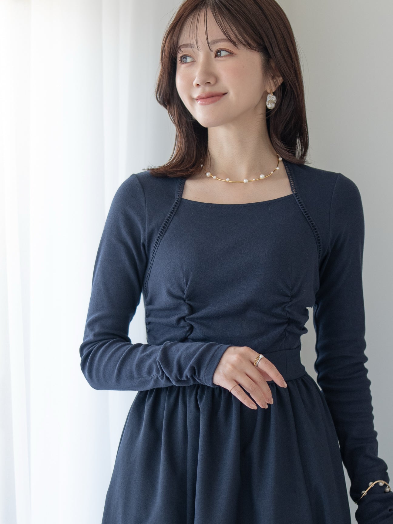 トラペーズネックフライスドッキングワンピース【オーガニックコットン】