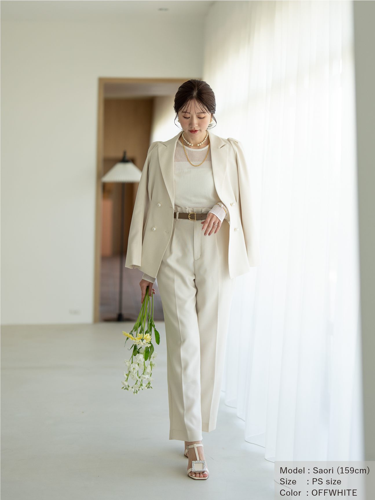 ストレッチリネンライクセミワイドパンツ【リサイクルポリエステル】