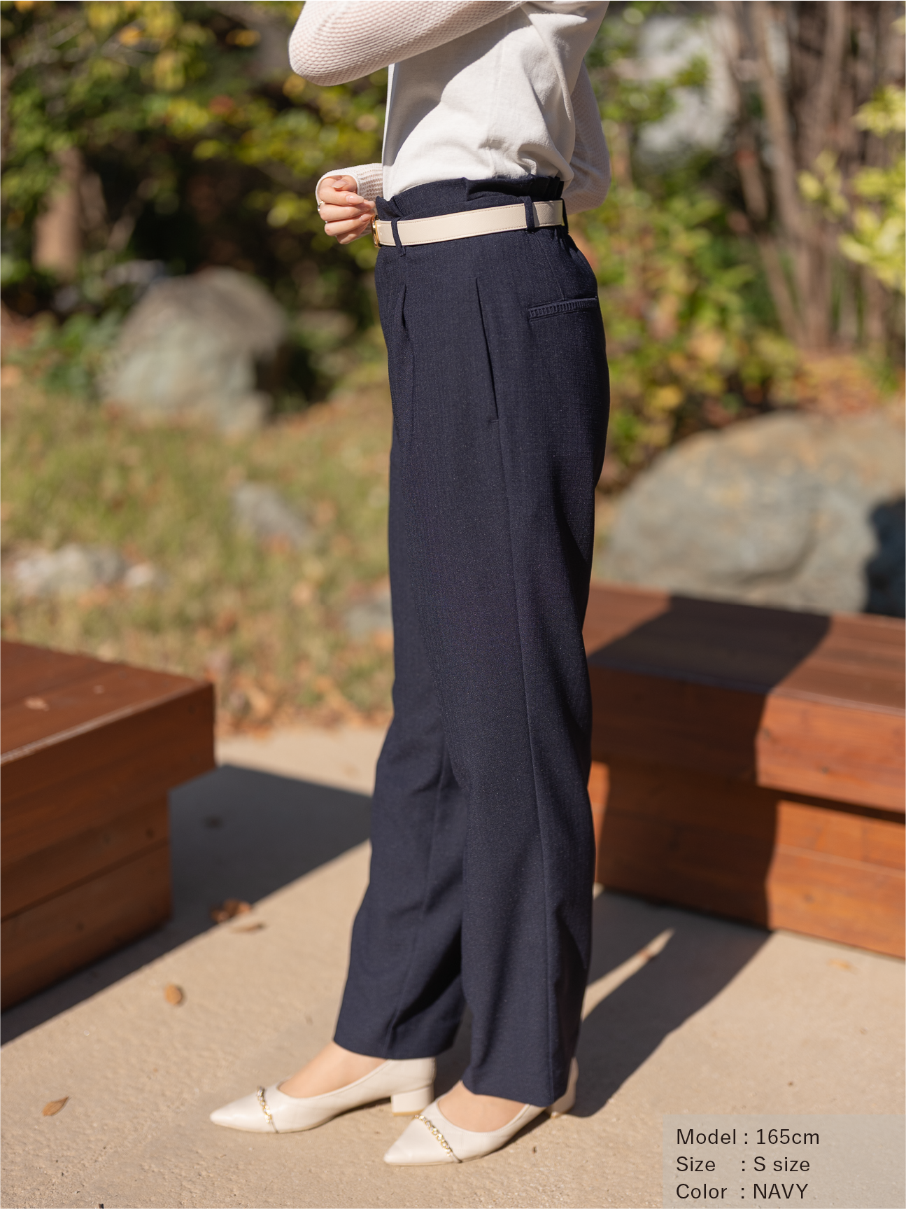 ストレッチリネンライクセミワイドパンツ【リサイクルポリエステル】