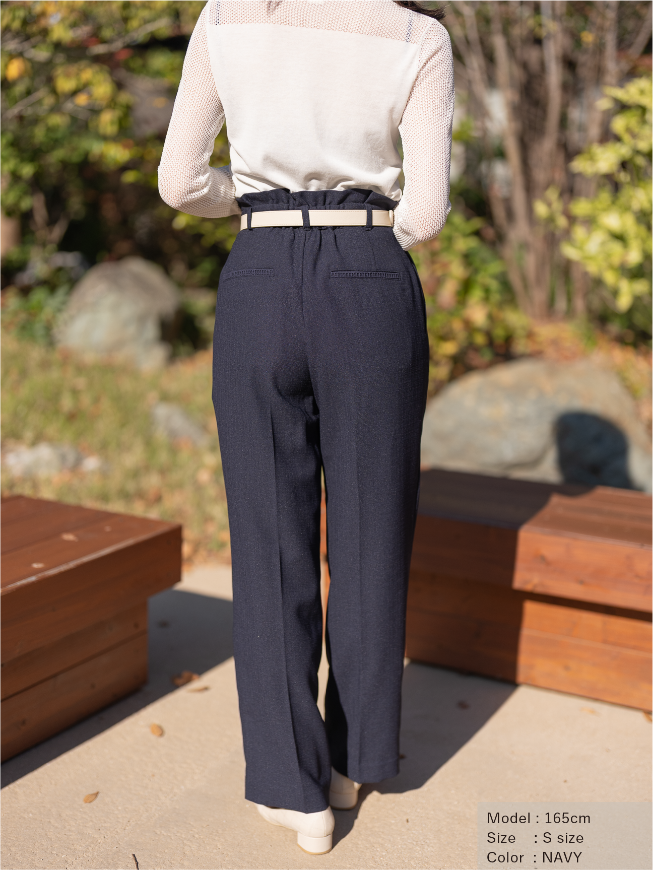 ストレッチリネンライクセミワイドパンツ【リサイクルポリエステル】