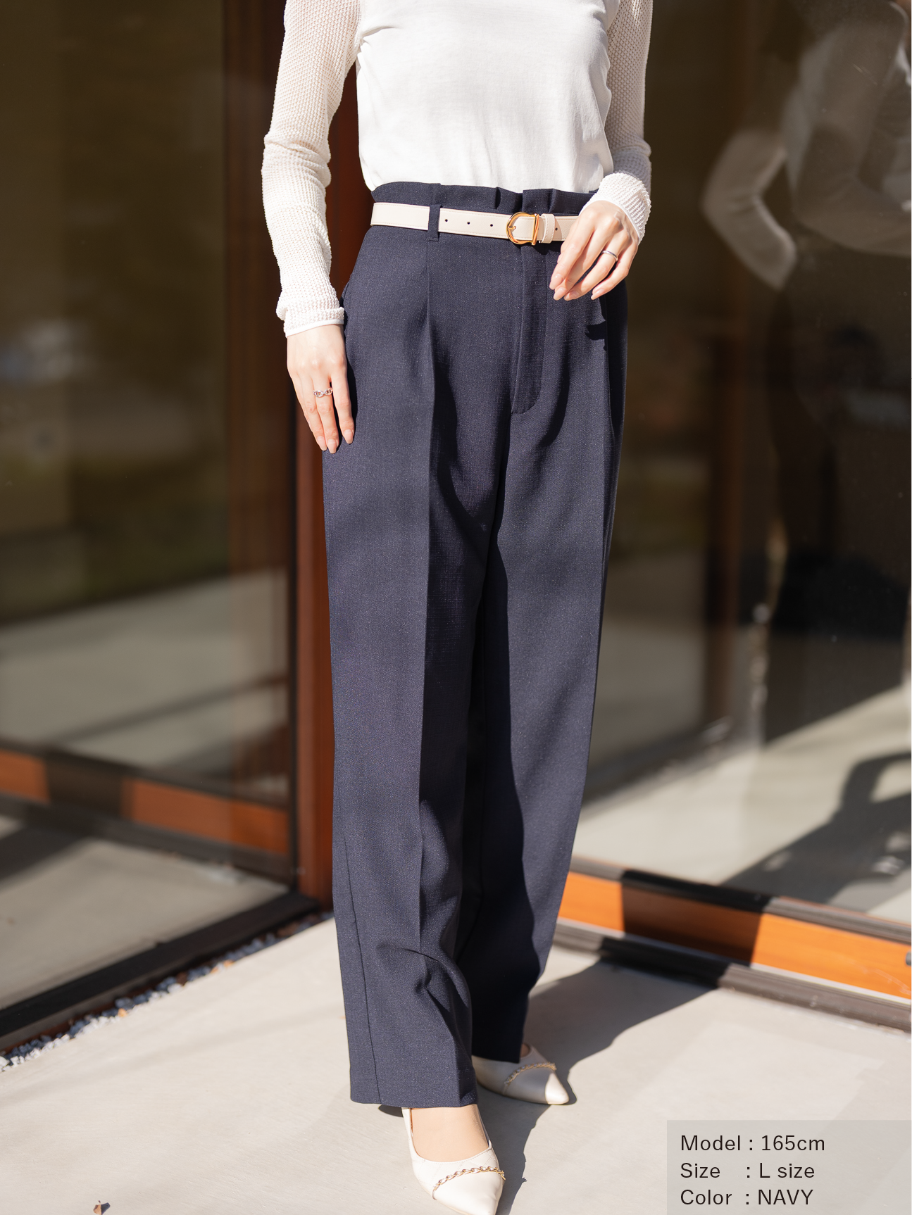 ストレッチリネンライクセミワイドパンツ【リサイクルポリエステル】