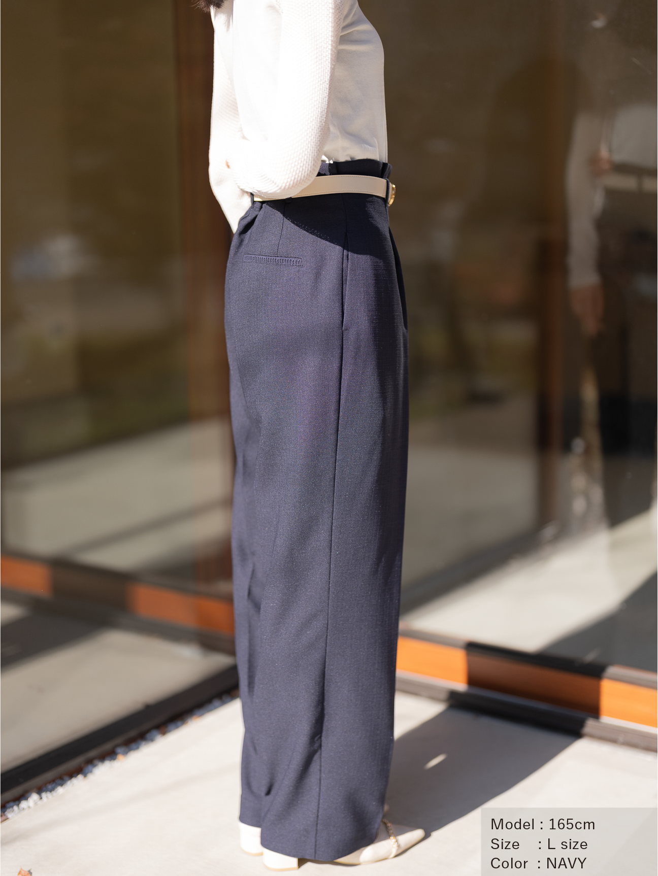 ストレッチリネンライクセミワイドパンツ【リサイクルポリエステル】