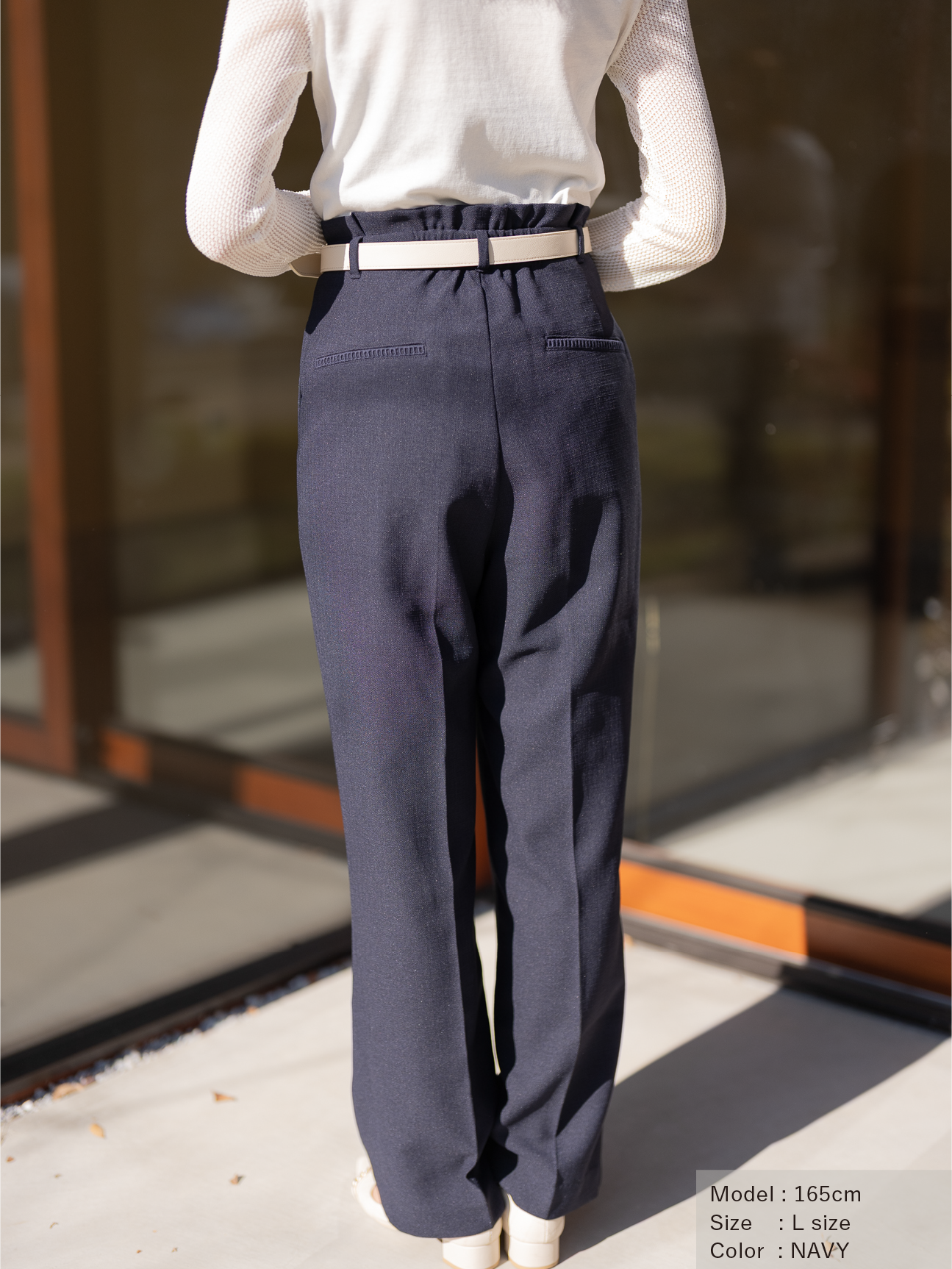 ストレッチリネンライクセミワイドパンツ【リサイクルポリエステル】