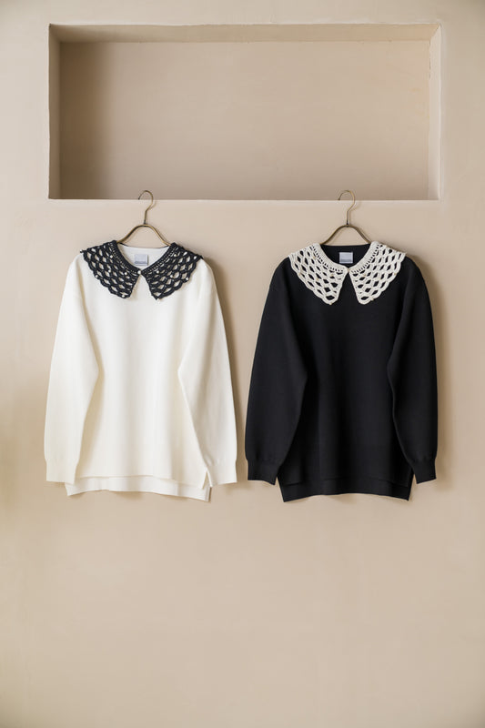 Pearl Collar ＋ Knit Pullover